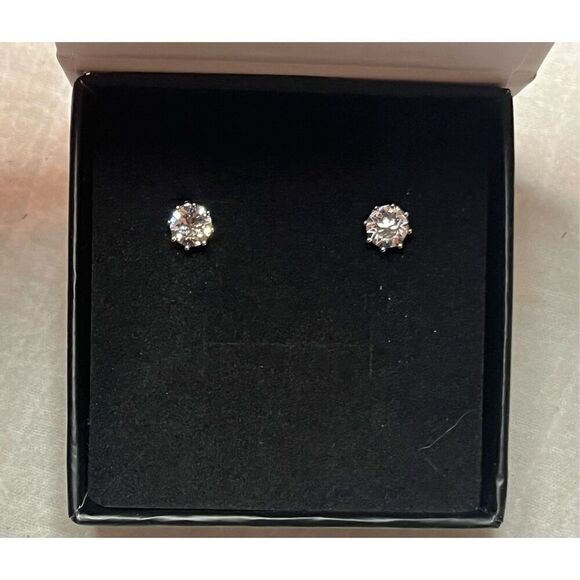 Cate & Chloe Eden 18k White Gold Plated Silver Stud Earrings | Women's Round Cut - Picture 5 of 8